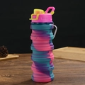 Pink and blue marble silicone collapsible water bottle with carabiner for outdoor travel - 500ml / Rose Camo (Flip Lid)