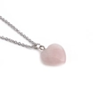 Minimalist pink rose quartz heart pendant necklace with elegant silver-colored chain - Rose Quartz Heart + Stainless Steel O Chain