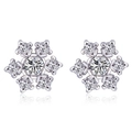 Macro shot of silver snowflake earrings with cubic zirconia pavé on white background - Hexagonal Snowflake Pave (JED318)