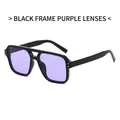 Gafas de sol de aviador de moda con montura negra y lentes de color púrpura - Montura negra lentes púrpuras