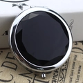 Portable folding makeup mirror in silver metal with faceted black gemstone cover - Crystal Black