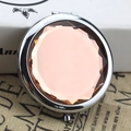 Portable round makeup mirror with champagne faceted crystal top and silver metal frame - Crystal Champagne