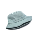 Detail of light green cotton sun hat showing numbered embroidery and white line prints - 4-8 Years / Mint Green