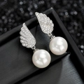 S925 sterling zilveren engelenvleugel oorbellen met AAA zirconia en witte parels - Witgoud