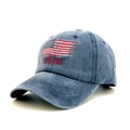 Casquette de baseball en jean délavé bleu avec drapeau américain et broderie USA - Taille unique / Cyan