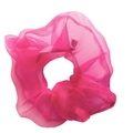 Cute pink organza scrunchie hair tie for women with a soft sheer mesh texture - Rose Red