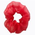 Translucent red organza scrunchie with pleated texture for women's hair styling - Red