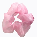 Charming pink organza scrunchie hair tie with soft pleated texture and lightweight feel - Pink