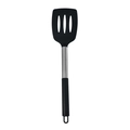 Professional black silicone slotted turner with stainless steel handle and hanging hole - Slotted Spatula (PP Bag) / Black