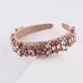 Elegant Baroque pink headband with multi-color rhinestones and sparkling crystals for women - C Brown