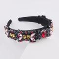 Baroque padded headband with colorful rhinestones on black velvet for party styling - B Black Red Multicolor