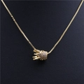 Gold crown pendant necklace with micro-pave cubic zirconia on black leather background - White Zirconia / Large Crown / Gold