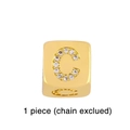 Macro detail of gold plated square bead with cubic zirconia letter C inlay charm - Gold Letter C Pendant Bead