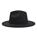 Sombrero fedora clásico de lana negra con ala ancha y diseño de corona minimalista - Negro
