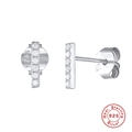 Minimalist S925 sterling silver bar stud earrings with sparkling white cubic zirconia stones - White Gold