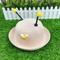 Cappello di paglia beige per bambini con antenne d'ape su erba verde sintetica - S(50-52cm) / Rosa Chiaro