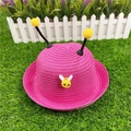 Cappello di paglia rosa per bambini con ape carina e pompon per spiaggia e estate - S(50-52cm) / Rosa Rossa