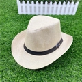 Cappello di paglia classico a tesa larga bianco crema con fascia in finta pelle - M(56-58cm) / Beige
