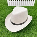 Cappello da cowboy classico in paglia intrecciata bianca con cintura nera per l'estate - M(56-58cm) / crema