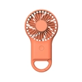 Detail of coral orange portable handheld fan with built-in carabiner hook and multi-blades - Orange