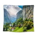 Bohemian wall tapestry featuring Alpine mountain landscape with waterfall and village - European Village (GT110049) / 73X95CM/Brushed Fabric