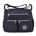 Practical multi-pocket waterproof nylon crossbody bag for women in classic black finish - Black