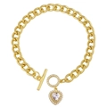 Bracciale a catena cubana dorata con ciondolo a cuore e chiusura a T da donna - Cuore