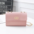 Pink PU leather crossbody phone bag with gold chain strap and turn-lock closure - Pink
