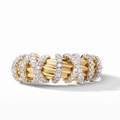 Minimalistische gouden touwring met sprankelende witte edelstenen en gevlochten band - US 5 / Goud