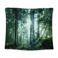Deep green forest landscape tapestry with mystical Tyndall effect and sun rays - Dreamy Forest Tyndall / 73X95CM (Cross-border Brushed)