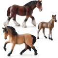 Three Clydesdale horse toy set featuring brown mare, stallion, and foal figurines - Set of 3 (Horse Set)