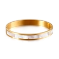 Elegante brazalete de 8mm en acero de titanio dorado con incrustaciones de nácar para mujer - Dorado (KB124383-K)