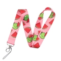 Close-up of pink lanyard featuring vibrant watermelon patterns with metal swivel hook - Watermelon