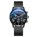 Men's business quartz watch with black mesh strap and blue dial featuring Roman numerals - Black Mesh Strap Silver Markers