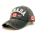 Casquette de baseball vintage en coton lavé avec broderie Canada et drapeau feuille d'érable - Taille unique / Noir