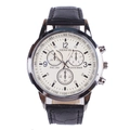 Men's business watch with silver stainless steel case and black leather strap - White Dial Black Strap Watch