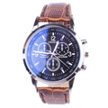 Men's business quartz watch with blue sunray dial and brown crocodile texture leather strap - Black Dial Brown Strap Watch