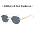 Lunettes de soleil rétro octogonales sans monture avec cadre doré et verres gris foncé - Monture Or Noir Gris