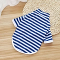 Blue and white striped cotton dog vest for small pets with ribbed edge detailing - Long Sleeve Blue