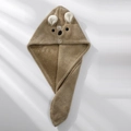 Brown cute cartoon animal hair drying towel with button closure and soft absorbent fabric - 65*25cm / Bunny Ears Triangle Hat Brown