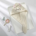 Turbante asciugamano in microfibra color crema a forma di gatto con orecchie rosa - Cappello Triangolare Con Gatto Ricamato Beige / Cappello Tricorno Ricamato 65*25cm