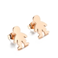 Polished rose gold stainless steel stud earrings in abstract boy and girl silhouettes - Boy and Girl Silhouette / Rose Gold (KE89945-K)