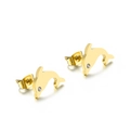 Pendientes de delfín dorados de acero inoxidable con cristal brillante en fondo blanco - Forma de Delfín (KE89953-K) / Dorado