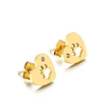 Gold heart stud earrings featuring a hollow paw print and small clear rhinestone accents - Gold Heart Paw Style (KE89962-K) / Gold
