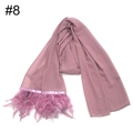 Elegante bufanda de gasa malva para mujer con detalles de adornos de plumas y tejido suave - Rosa Púrpura