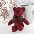 Handcrafted crochet bear plush keychain in deep burgundy with a brown silk bow tie - Burgundy