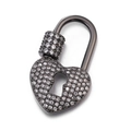 Luxury heart lock clasp in gunmetal finish with white zircon micro-pave for DIY jewelry - Gun Black