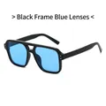 Gafas de sol cuadradas con doble puente, montura negra y lentes azules de moda - Montura Negra Lentes Azules