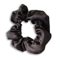Elegant black satin scrunchie with a soft silk-like luster and pleated design - Black