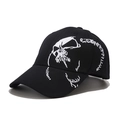 Detailed white spinal skull embroidery on a black streetwear cotton baseball cap - Adjustable / Left Side Embroidery Black